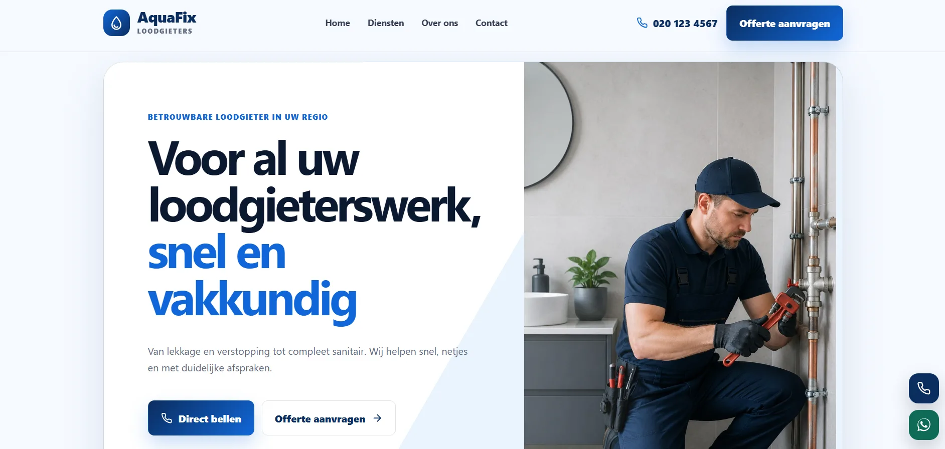Website voor loodgieter laten maken desktop voorbeeld